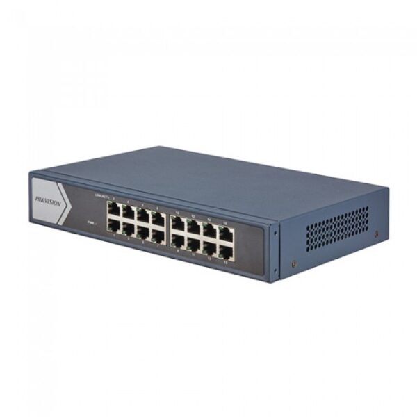 Switch mạng 16 cổng 10/100/1000Mbps tự tương thích, 02 Cổng uplink 10/100/1000M  (cổng 15, 16) , Layer 2 Hikvision DS-3E0516-E(B)