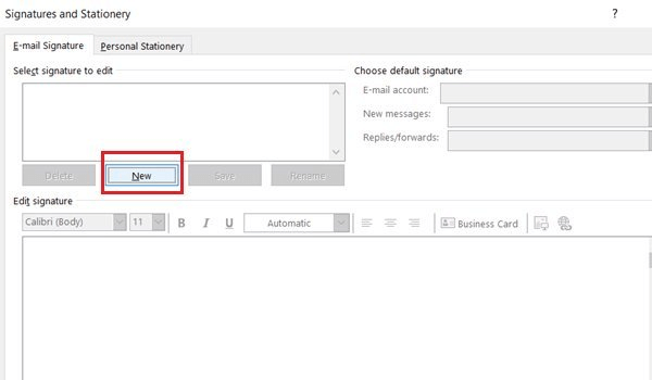cach-tao-chu-ky-outlook-tao-chu-ky-moi Khi hệ thống hiển thị thông báo, bạn hãy click vào nút “New…” để tạo chữ ký mới.